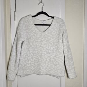 Halston Heritage White Animal Print V Neck Sweater Size XS